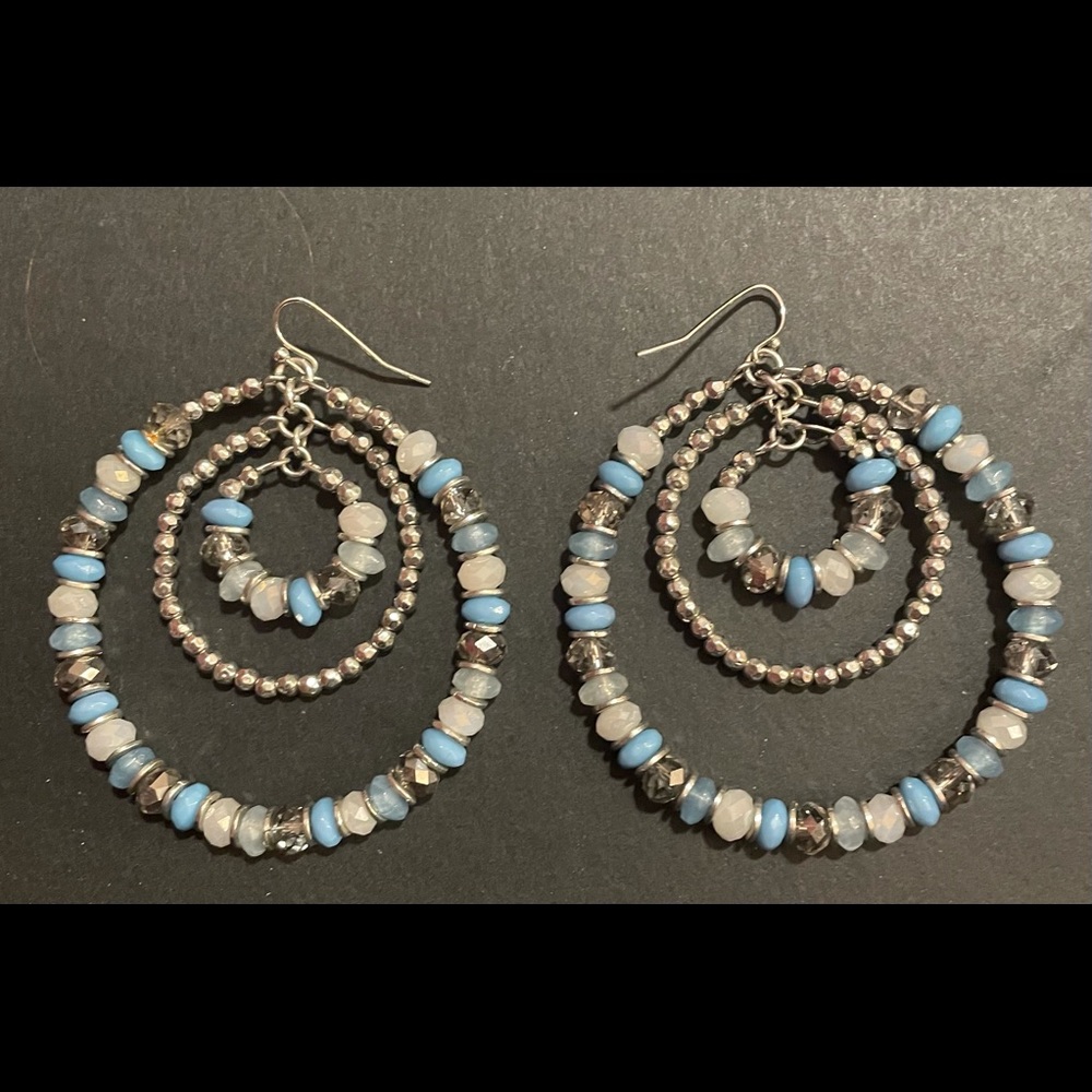 Blue bead hoop earrings